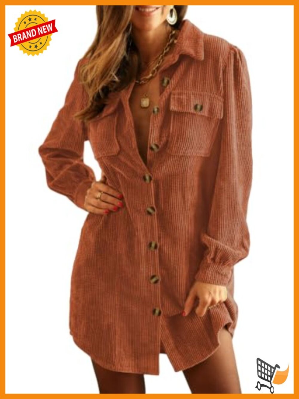 Corduroy Long Sleeve Button Down Tunic Dress Work Mini